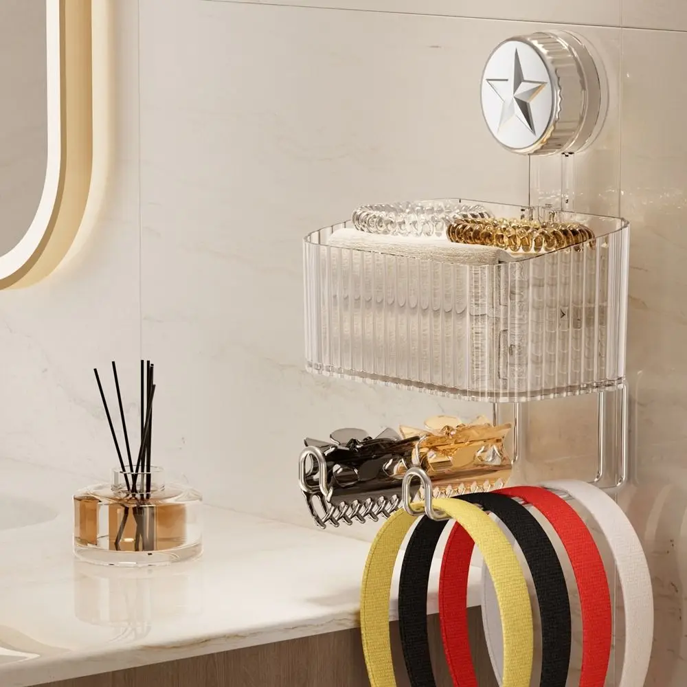 

Plastic Suction Cup Storage Box Wall Mounted Clear Headband Holder Waterproof Space Saving Hair Bands Storage Shelf Hair Tie