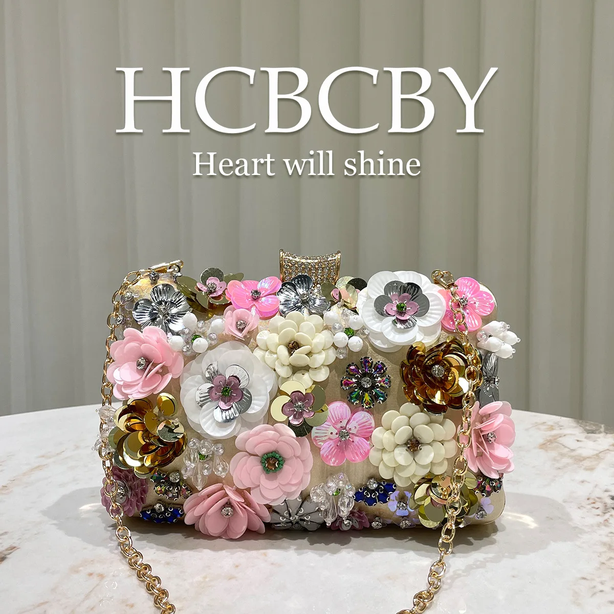 

Beaded Floral Evening Clutch Women Fashion Banquet Handbag Elegant Party Prom Shoulder Bag Female Metal Chain Crossbody Purse