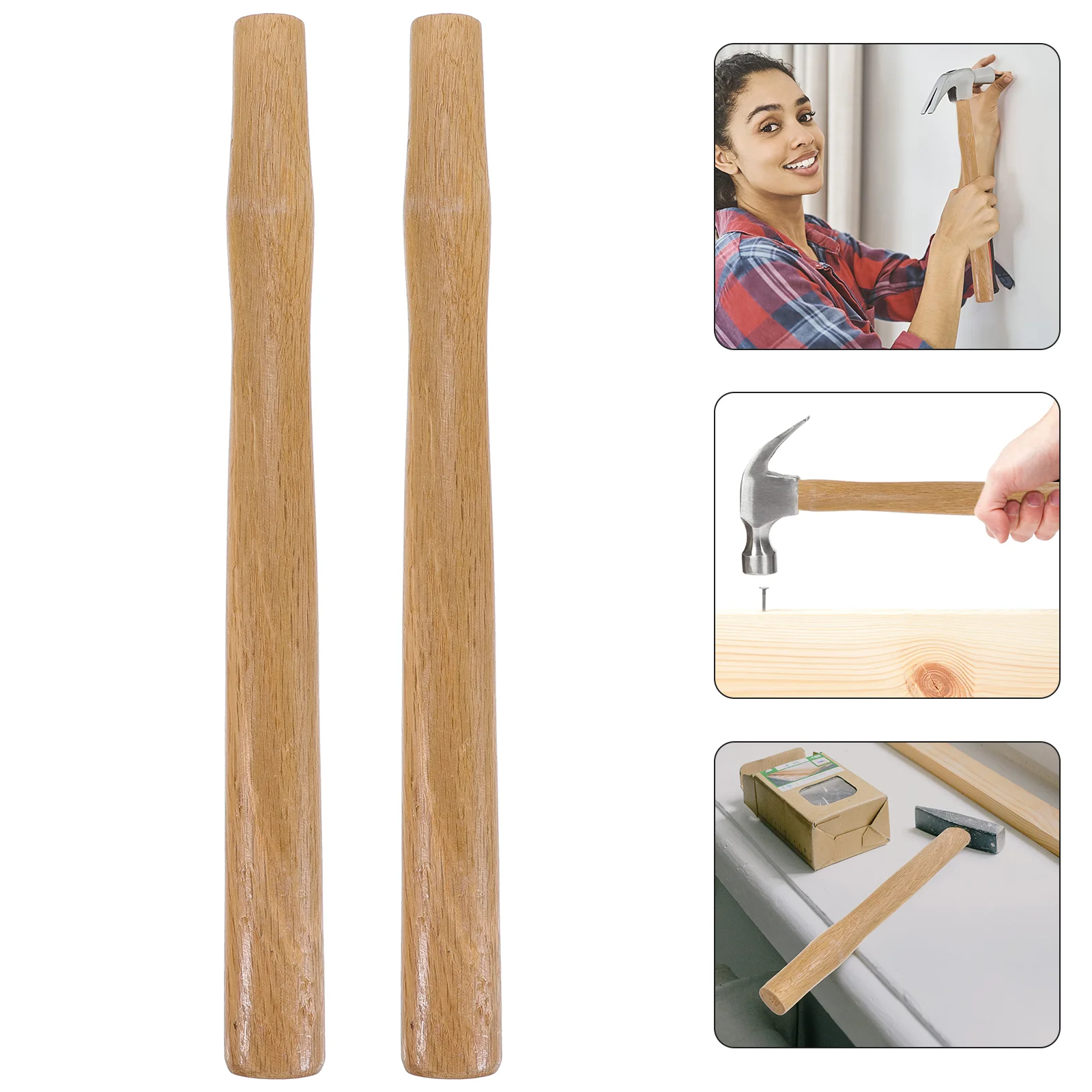 2 Pcs Wooden Hammer Handle Replacement Non Octagon Grip 2.5lb 40cm Natural Wood Grain For Claw Peen Anti Skid