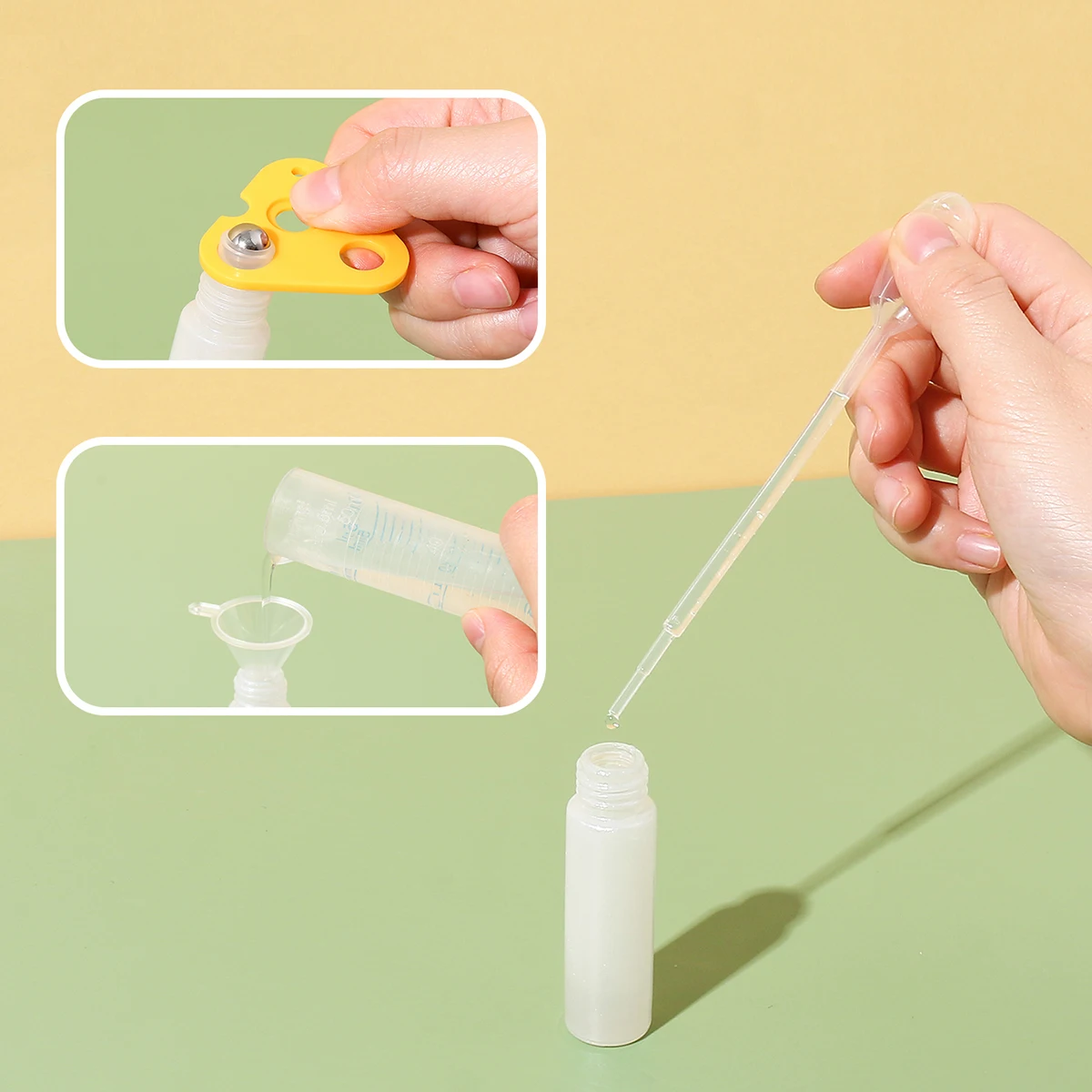 24 قطعة 10 مللي زجاجة عطر فارغة ملونة قابلة لإعادة الملء للزيت العطري زجاجة عطر قابلة للطي مع قمع وفتاحة وقطارة