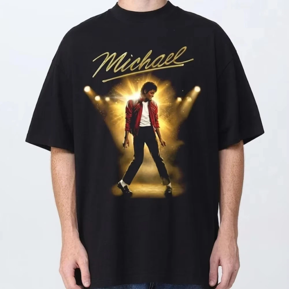 2026 Sommer Mode Neu Michael Jackson Locker Bedrucktes Street Punk Outdoor Freizeit Fitness V-Ausschnitt T-Shirt Groß – Detail 3