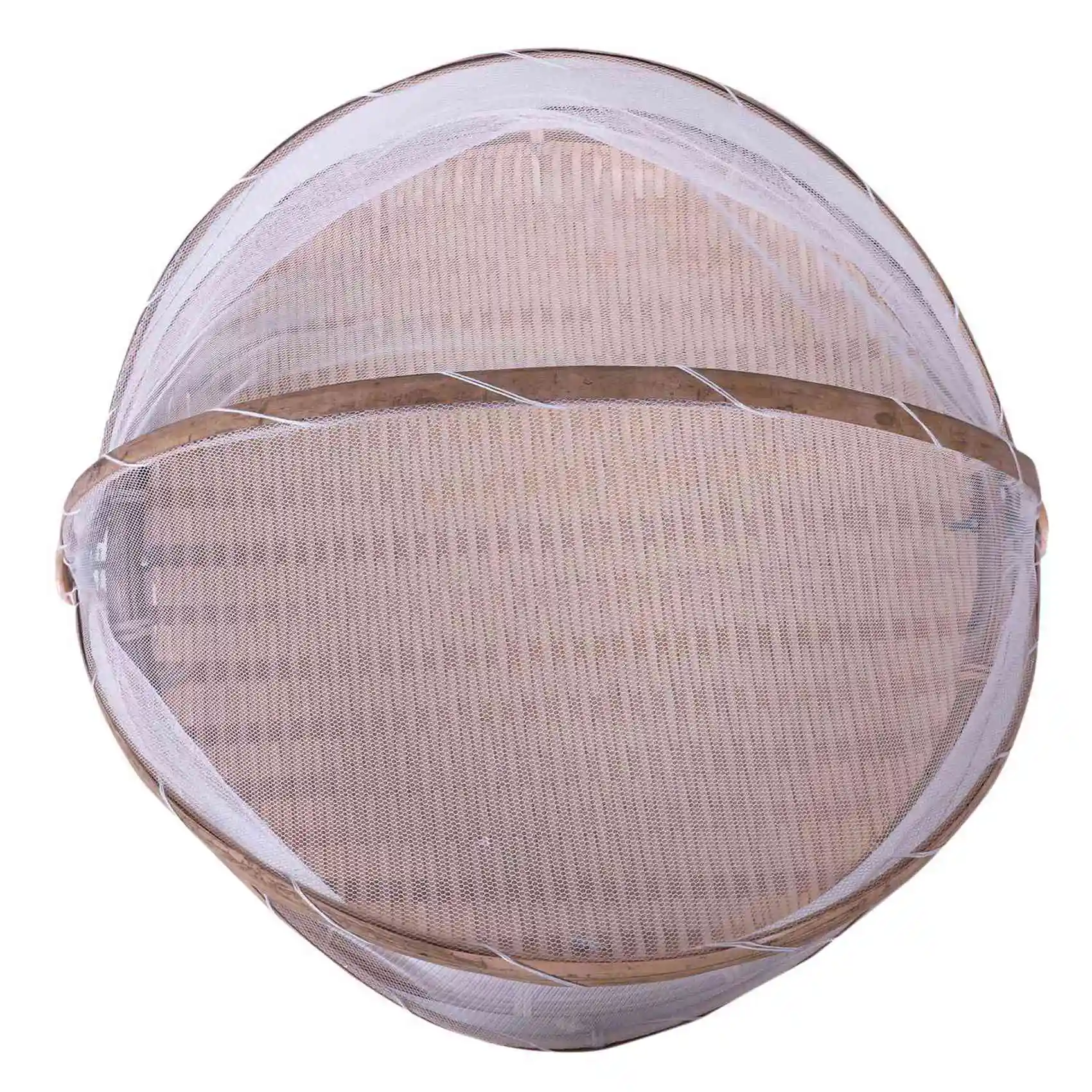 ATTWO-2X Panier en osier tressé en bambou anti-insectes et anti-poussière, avec couvercle en gaze, pour pique-nique, plateau à fruits, aliments et pain