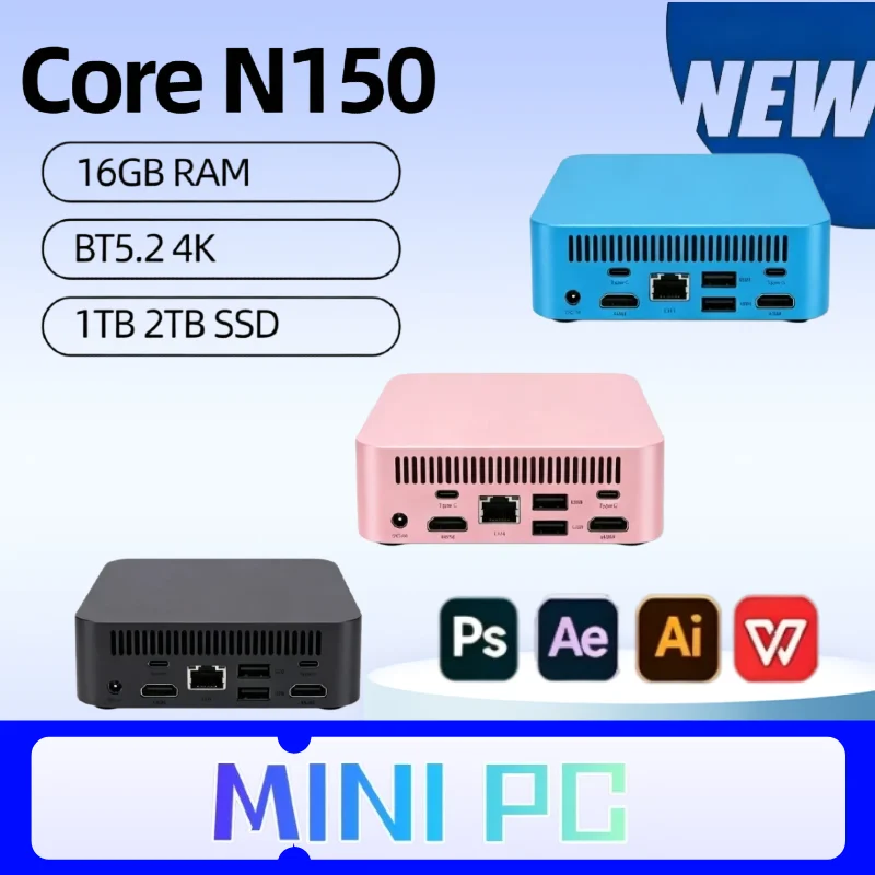 High Performance Mini Pc Intel Core N150 Mini PC Computer 16GB  RAM 1TB SSD Gaming PC Wifi 6 BT5.2 Mini PC Desktop