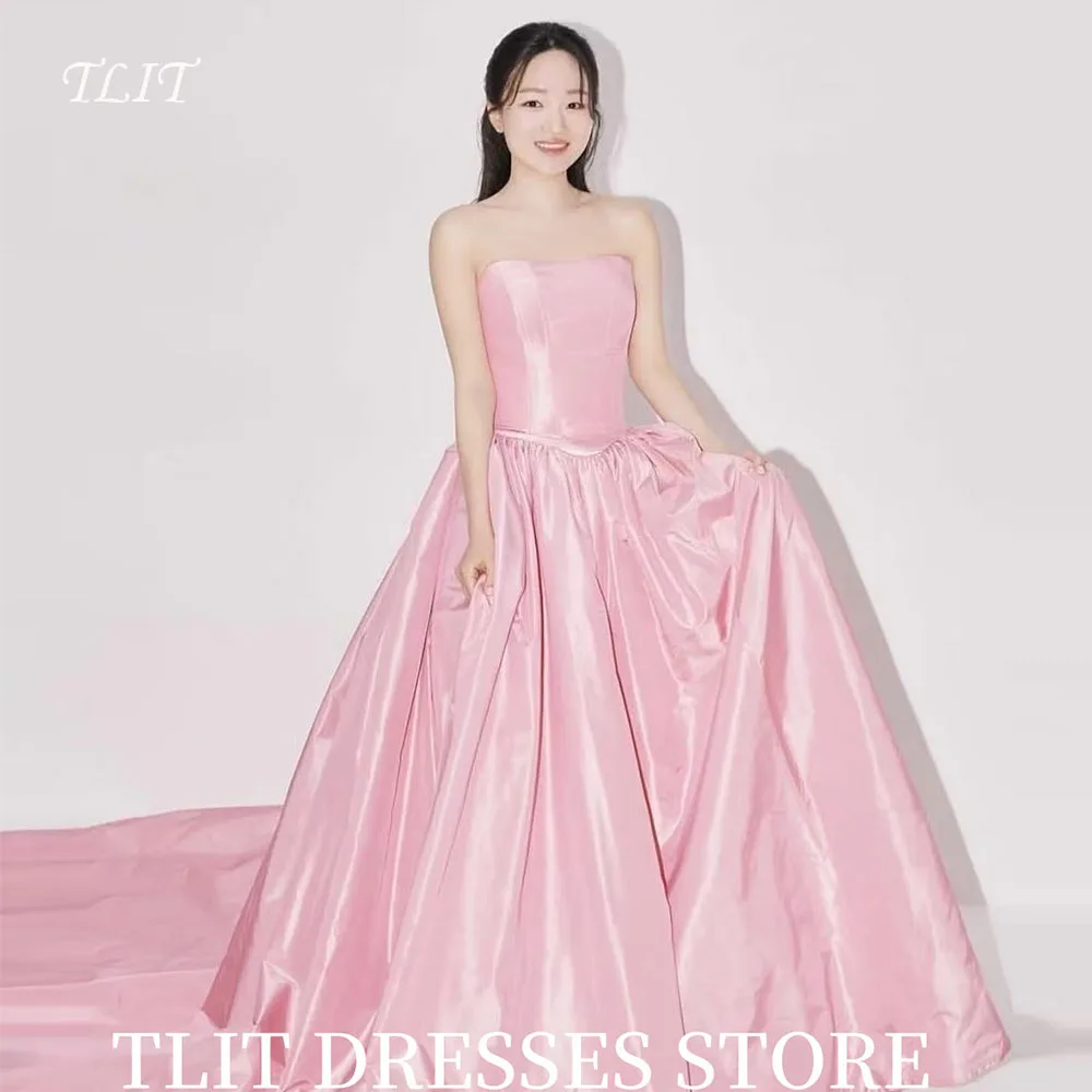 

TLIT Elegant Baby Pink Silk Satin Evening Dress Korea Wedding Dress Photo Shoot Draped Formal Party Customized Prom Gown