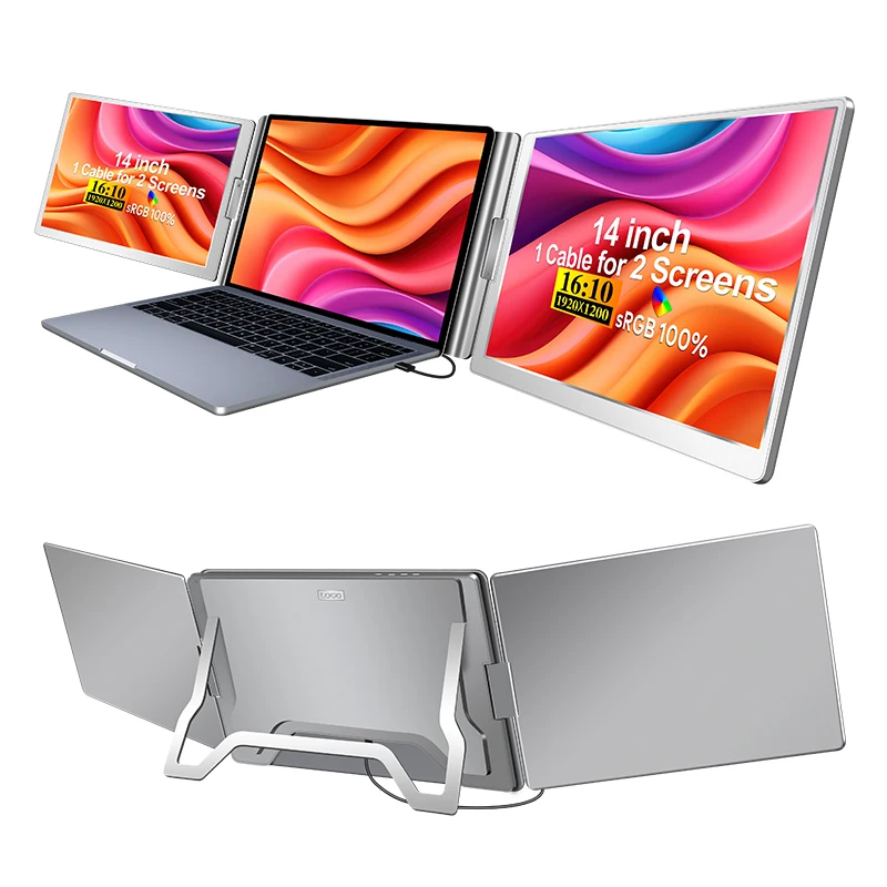 New Model 14 Inch SRGB 100% Trading Monitor Screen 1 Cable for 2 Displays LED Backlight Portable Monitor for Windows & MacOS