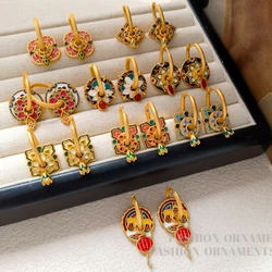 Fashion Jewelry Vintage Temperament Splicing Color Buckle With Enamel Drop Earrings For Girl Women Popular Ear Accessories