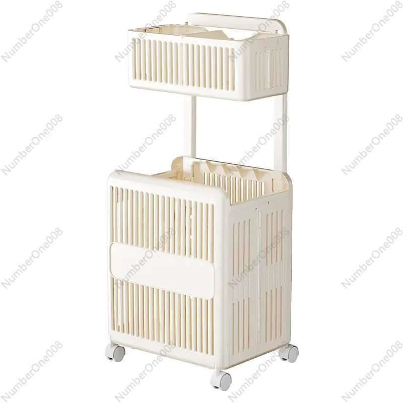 

Компактная складная тележка для белья - многоярусная корзина на колесиках для организации пространства в спальне, ванной и гардеробной