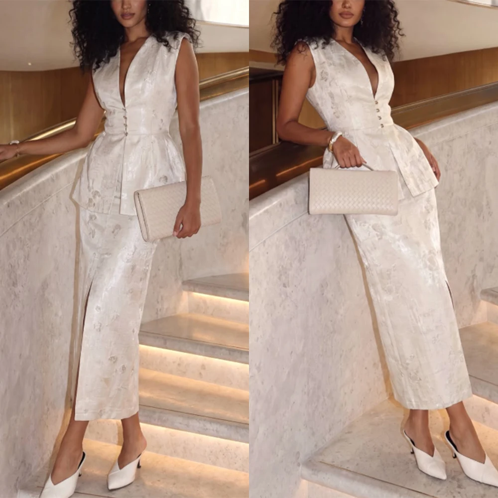 Customized Ankle Length V-neck Straight Wedding Party Vestidos Para Bodas Mujer Invitada فساتين حفلات Robes De Soirée Dresses