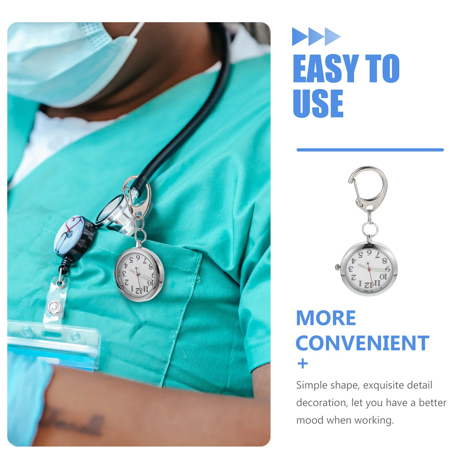 

Luminous Keychain Nurse Watch Stainless Steel Night Glow Clip-on Pocket Watch Fob Chain Lightweight Practical