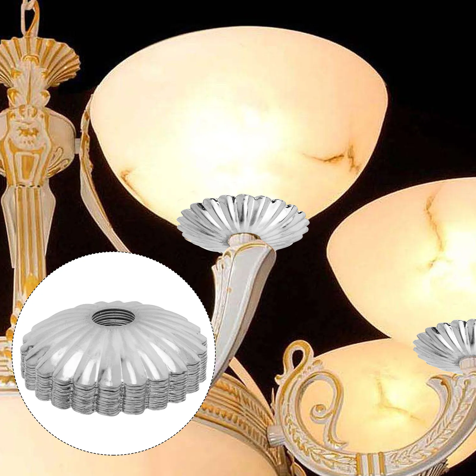 

12Pcs Flower Cover Pad Lamp Cover Case Iron Moisture Resistant Retro Lighting Plate Home Decoration Table Lamp Gasket