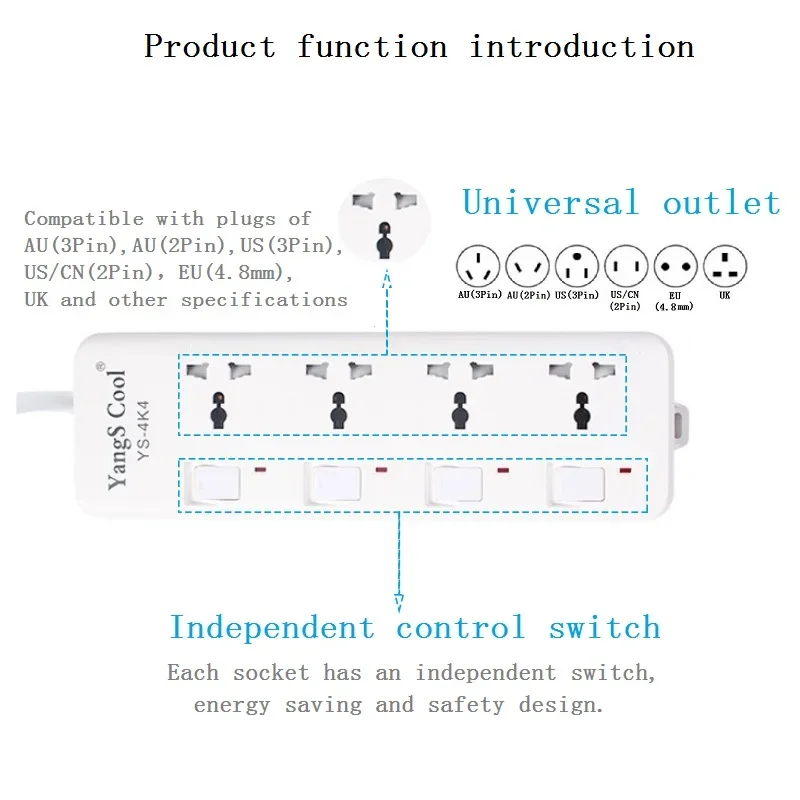 Universal para reino unido eua au ue plug multi-purpose 1.5m placa de fiação soquete de alta potência banco único interruptor de controle 10/16a 250w ac