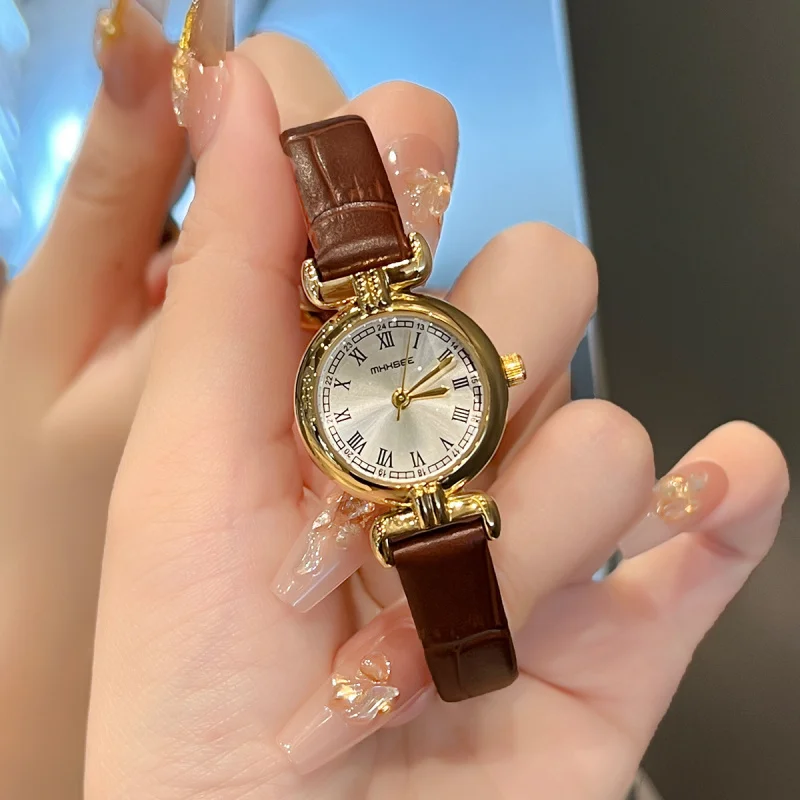 Osmanthus Vintage Kleine Goldene Uhr Originalware2024Neue Mid-Ancient Light Luxus Damen Handgelenk Nische Berühmte Marke Leder Stee