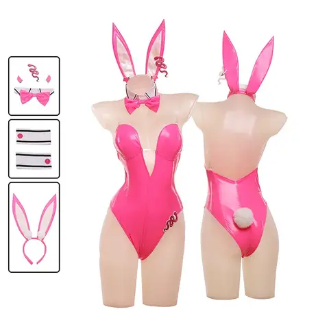 Deusa da vitória nikke cosplay viper coelho menina traje feminino sexy rosa bodysuit festa de halloween carnaval roupa macacões peruca