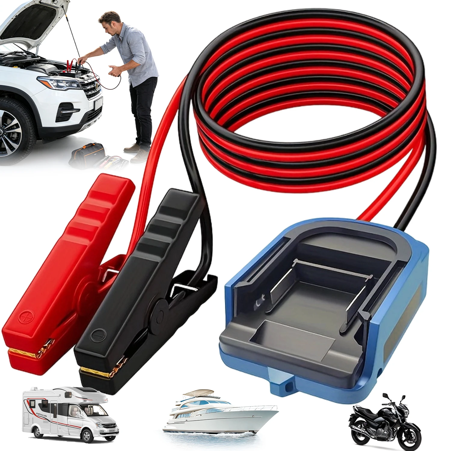 Power Wheel Batterieadapter für Makita 18V Li-Ion Batterie, Starthilfekabelklemmen, tragbares Autobatterieladegerät, Starthilfegerät für Benzin- und Dieselmotoren