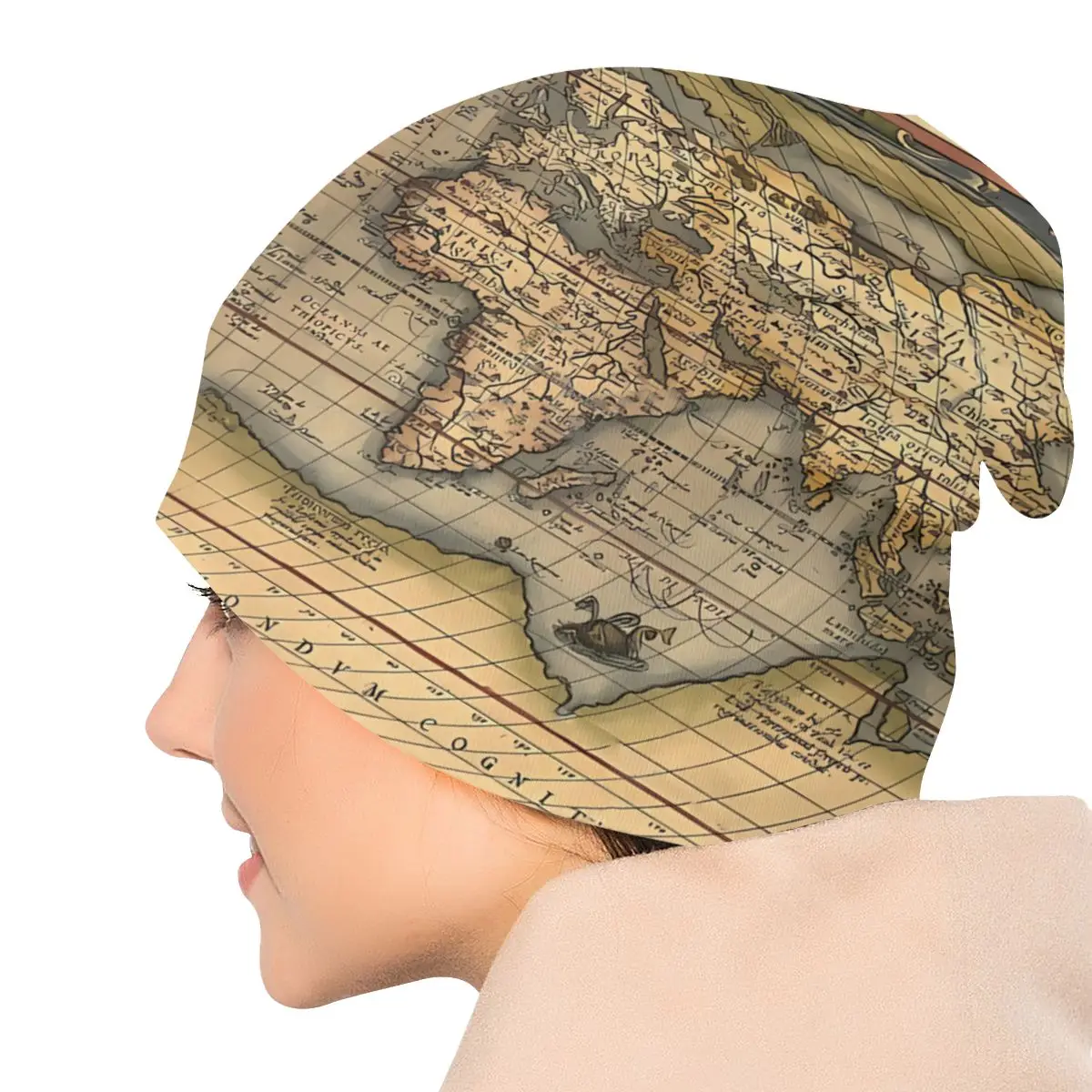 World Map Autumn Spring Hats Retro Thin Hat Bonnet Special Skullies Beanies Caps Men Women\'s Earmuffs