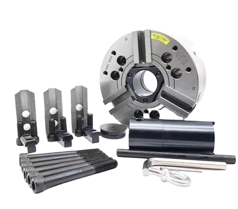 3-Jaw Steel Through-Hole Hydraulic/Pneumatic Chuck 6-inch to 12-inch Sizes Precision 0.01mm for CNC Lathe Machine
