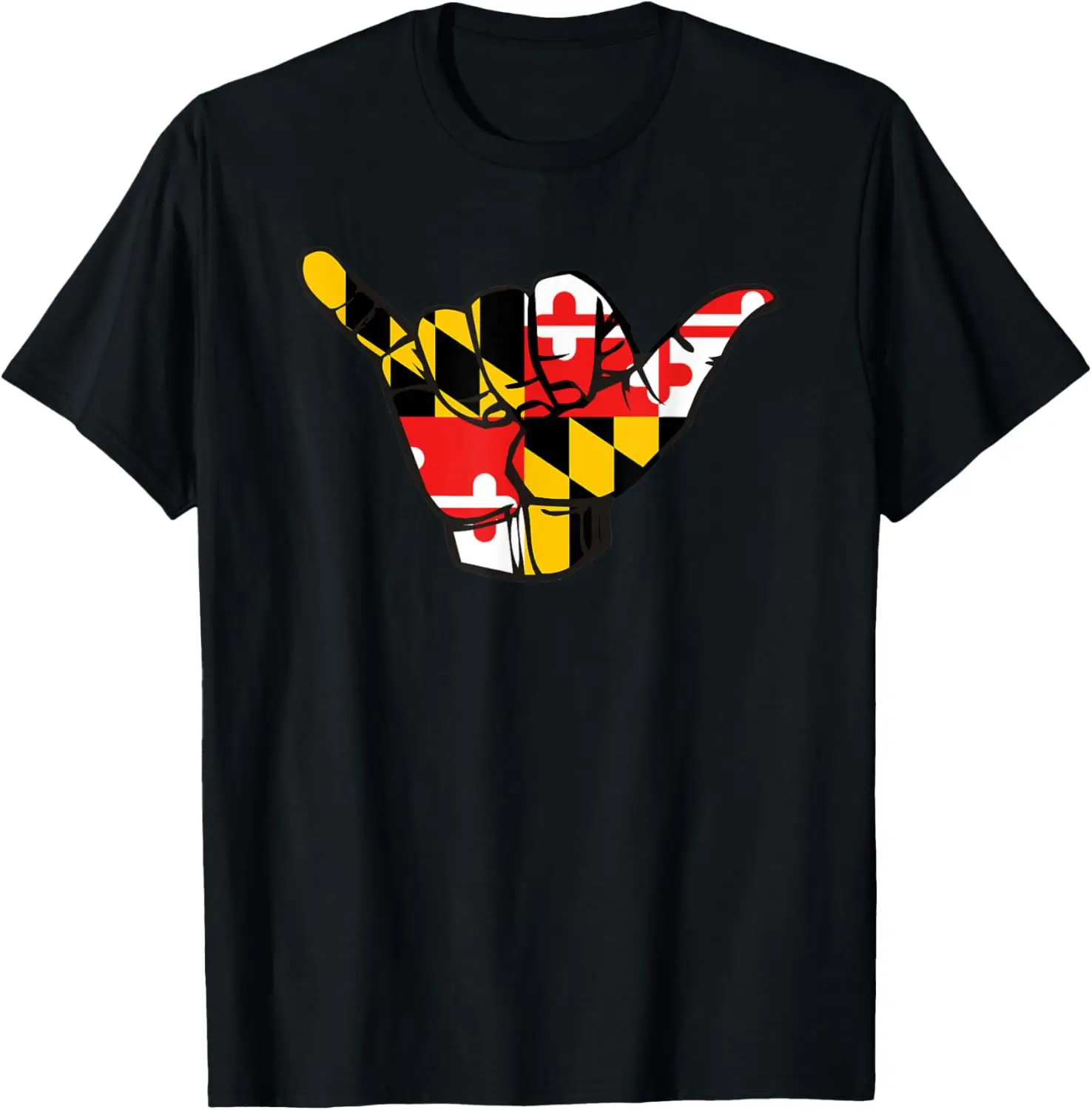 Maryland State Flag Shaka Hand Hang Ten Ocean City Surfing T-Shirt