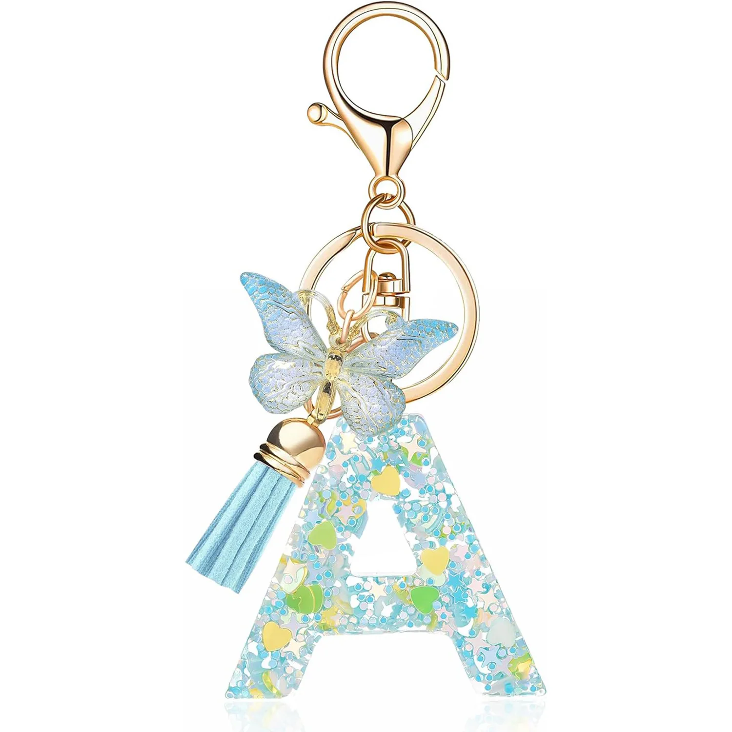 Resin Letter Keychain Butterfly Pendant Alphabet Keyring for DIY Clothing Accessories Sewing Craft Bag Charm