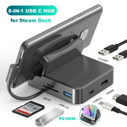 8-IN-1 USB C Docking Station for Steam Deck Nintend Switch Type C to 4K@30Hz HDMI-compatible Adapter USB Splitter USB 3.0 HUB