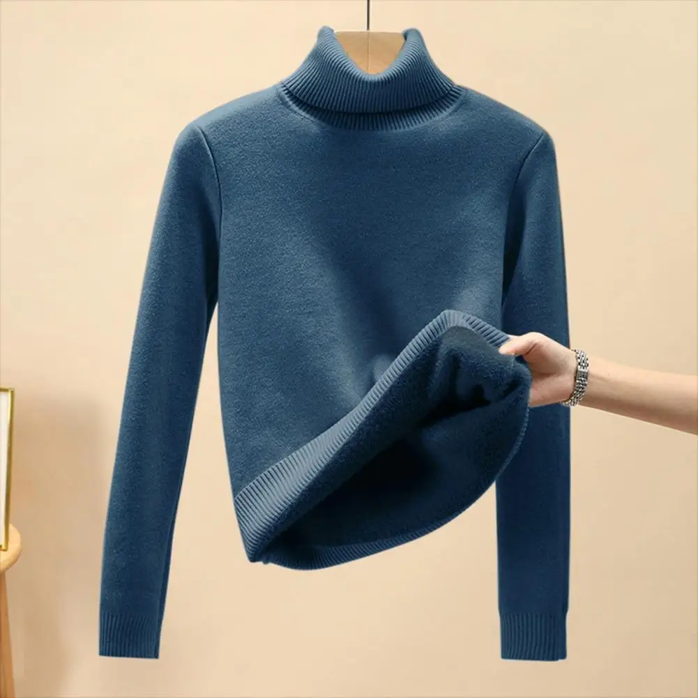 Winter Sweater High Collar Solid Color Cold-proof Thicken Elastic Neck Protection Pullover Basic Soft Women Sweater for Daily