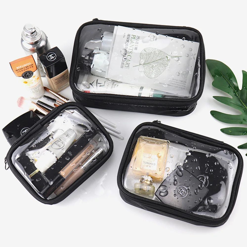 1 bolsa transparente para maquillaje, bolsa de aseo impermeable, bolsa de maquillaje portátil, bolsa organizadora para brochas de aseo, bolsa de viaje de PVC para kit de maquillaje.