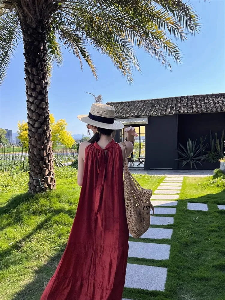 فساتين نسائية أنيقة بدون أكمام للخريف على الطراز الفرنسي فستان كعكة عرقية بحزام متدفق على شكل زهرة الأميرة للعطلات الرومانسية #3