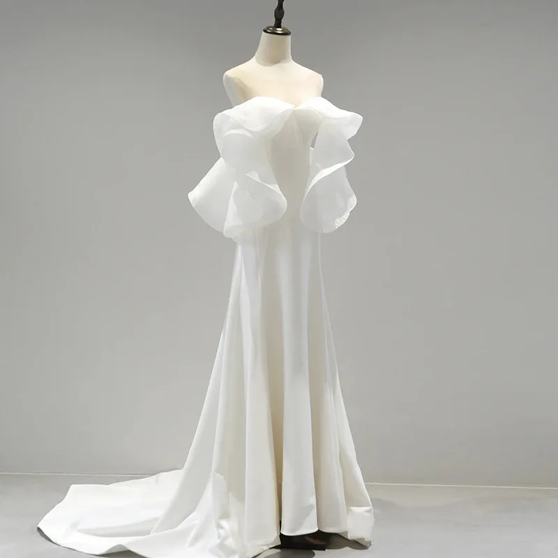 

French Style Mermaid Light Wedding Dress New Bride High-End Hepburn Style Outing Gown Reception Dress Satin Strapless