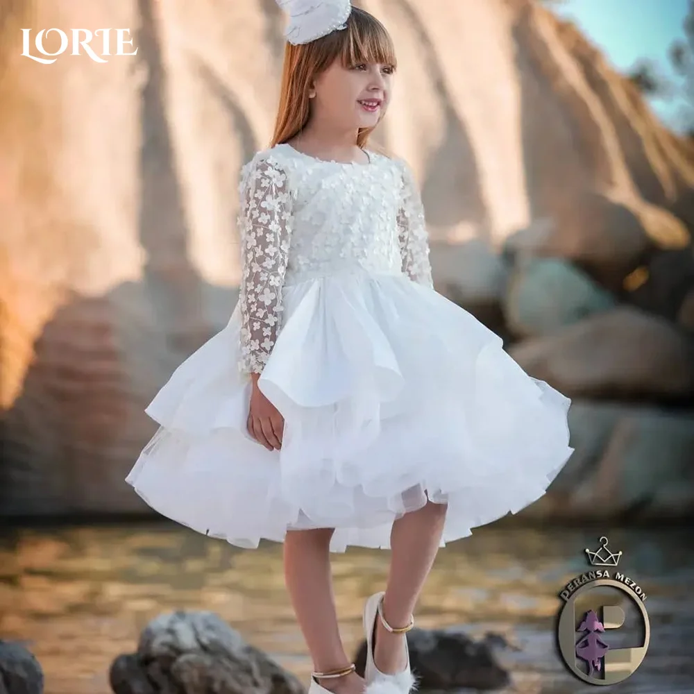 

LORIE Girl Peony Lace Back A-Line Straight Tutu Tulle Party Flower Girl Dress Csustomized Flowers Girls Dress