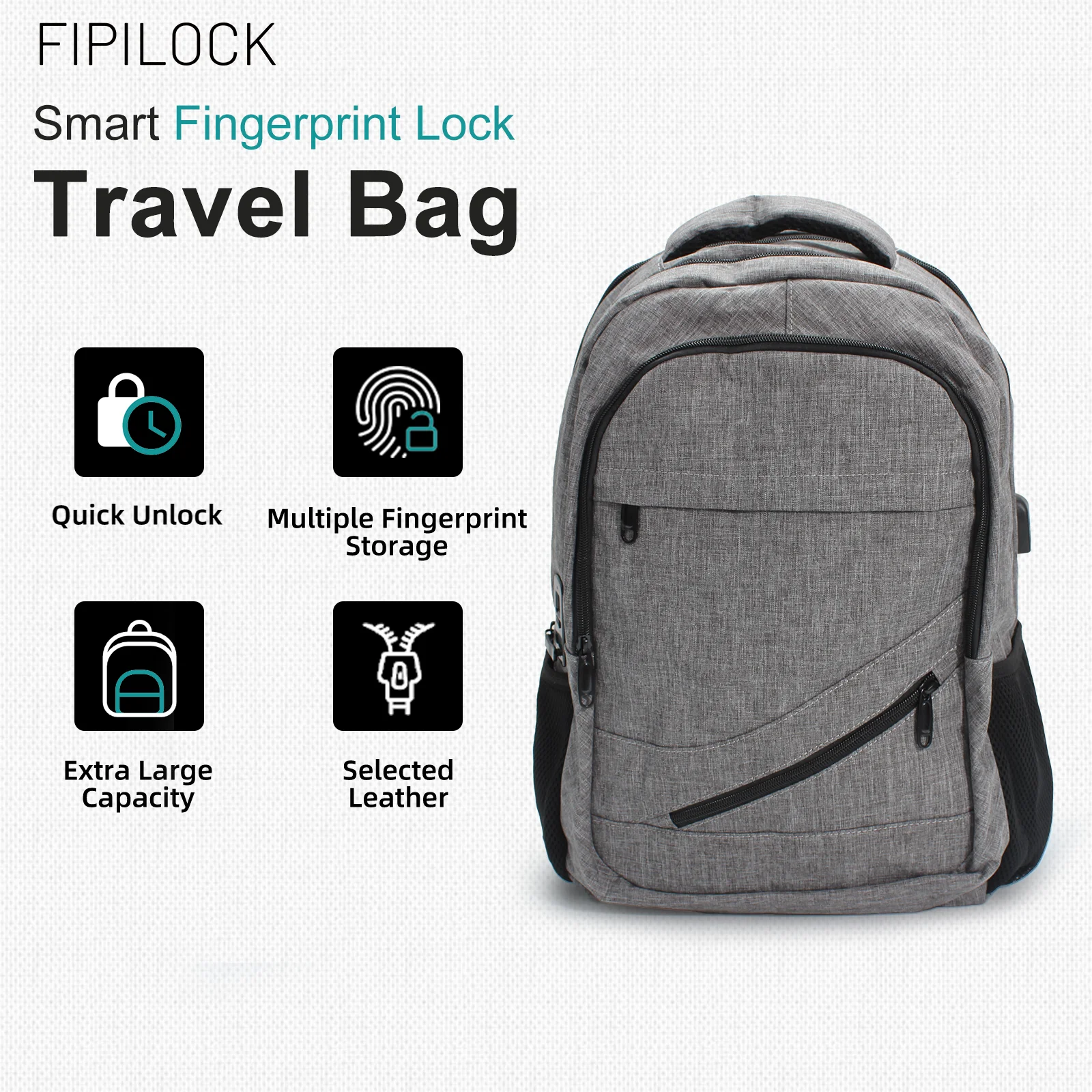 FIPILOCK  Travel Backpack  School Bag Cabin Bags Computer Bag Business Backpack with Fingerprint Unlock Laptop For Men And Women