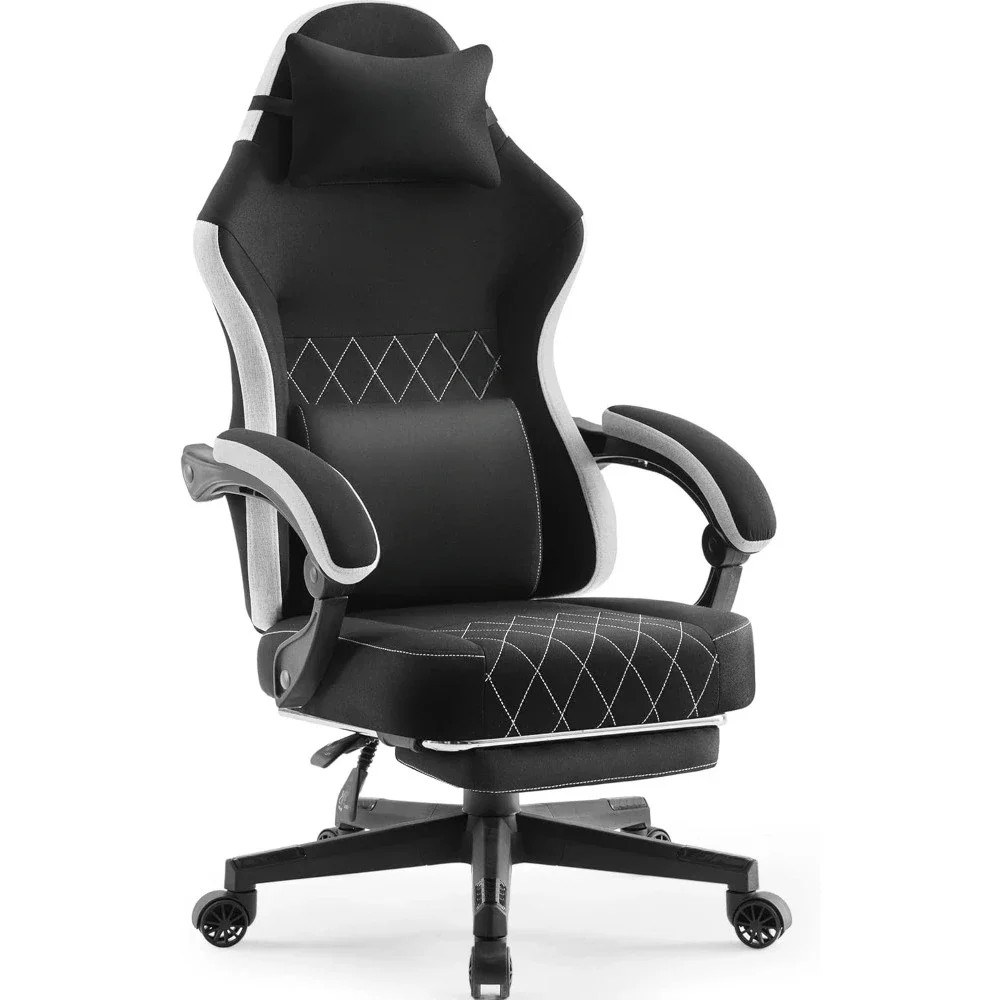 

Gaming Chair Fabric with Pocket Spring Cushion, High Back Ergonomic Computer Chair with Footrest for Adults, Massage Lumbar