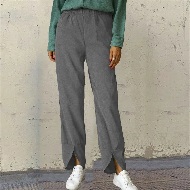 

Vintage Corduroy Trousers Women Autumn Baggy Solid Straight Pants Fashion High-waist Trousers Casual Lady Clothes Pantalon 24077