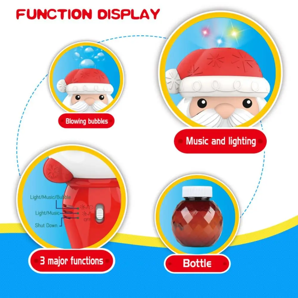 Plástico santa bolha soprando máquina varinha automática santa bolha varinha ao ar livre natal santa dos desenhos animados