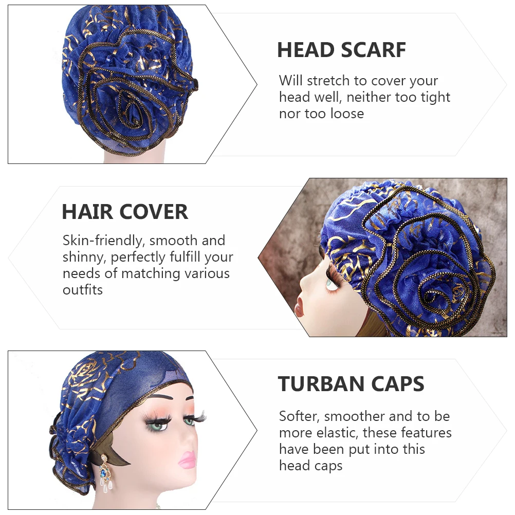 

Elastic Turban Caps Hair Cover Head Scarf Sleep Caps for Women Classic Rose Pattern Hair Care Cloth Wrap Soft Smooth