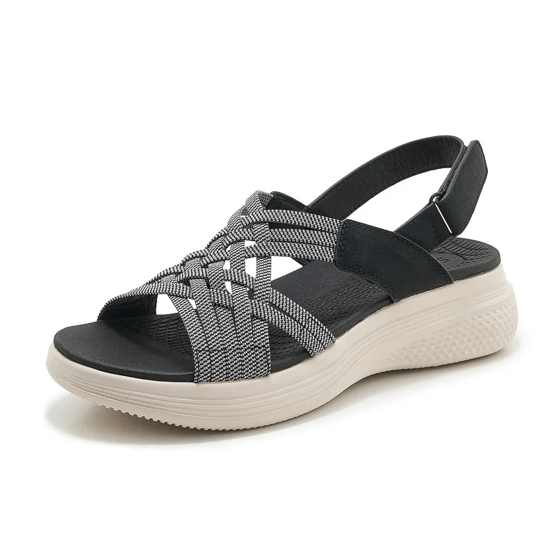 

2025 Summer Fashion Elastic Rubber Braided Surface Soft and Comfortable Heel Height 5CM Thick Bottom Women's Sandals 8928-1