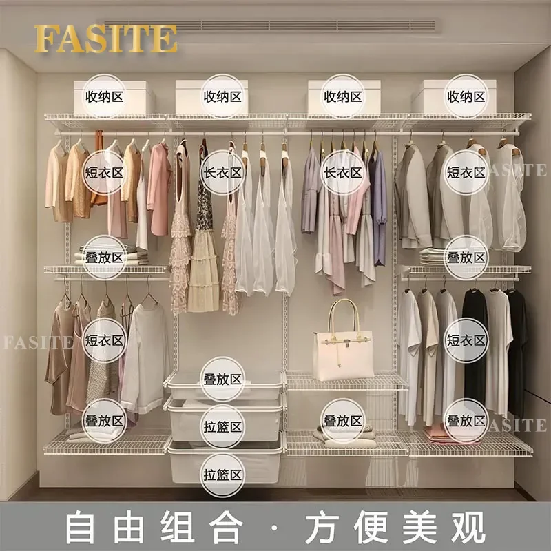 For Metal Wardrobe Open Wall Walk-in Cloakroom Steel Frame Simple Shelf Storage Organizer Home Bedroom Furniture Easy