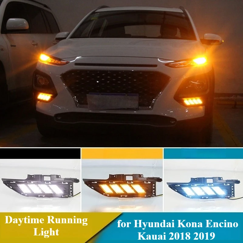 

Led DRL for Hyundai Kona Encino Kauai 2018 2019 Daytime Running Light Fog Lamp Daylight Driving Lamp with Dynamic Turn Signal
