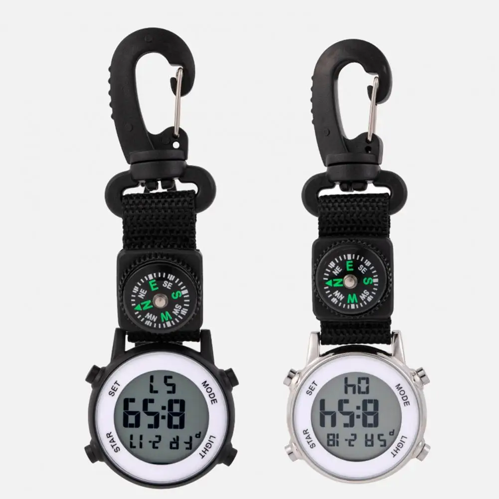 유니섹스 스테인리스 스틸 컴퍼스 디지털 포브 시계 스포츠 클라이밍 시계 야외 알람 스톱워치 클립온 간호사 시계