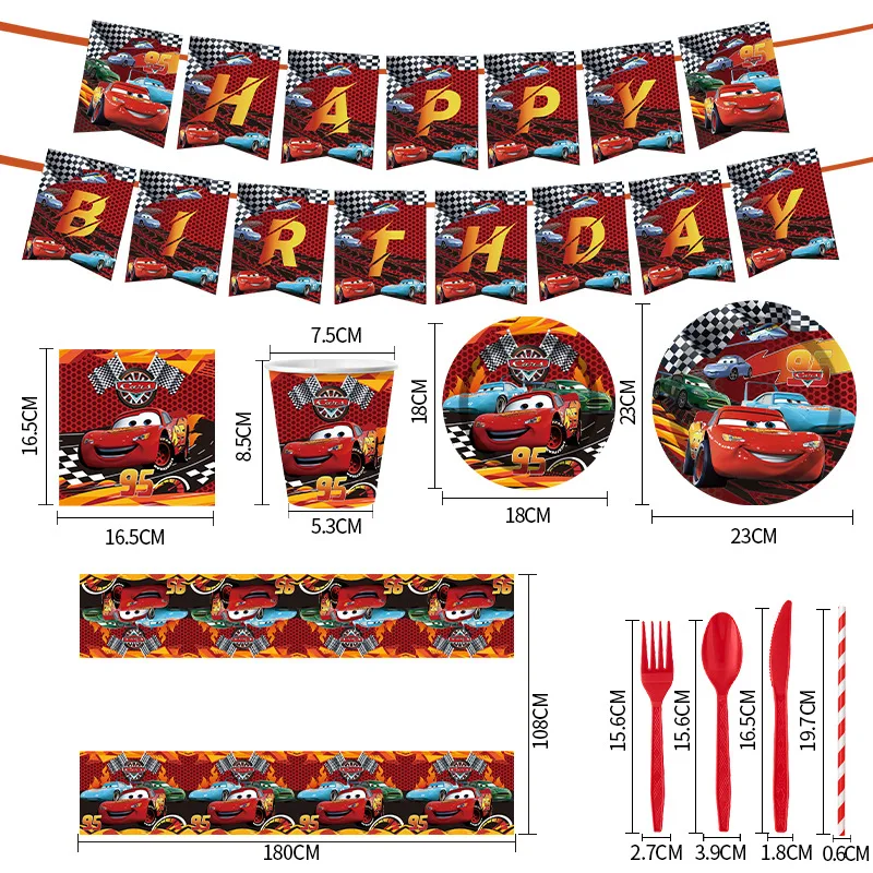 Disney Lightning McQueen Cars theme Cartoon Kids Favor Birthday Party Decoration Baby Shower Banner Party Supplies Set