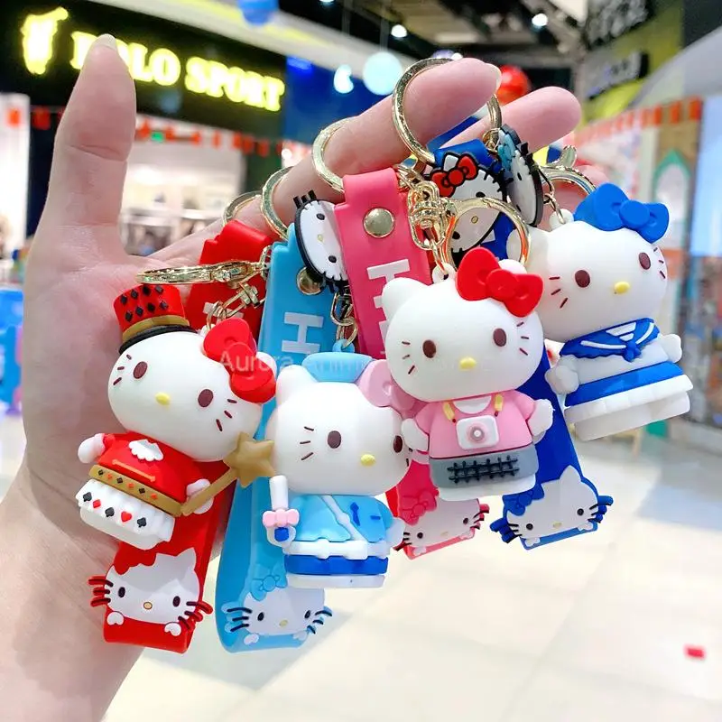 Cartoon Anime Kawaii Sanrio Hello Kitty Keychain Pendant Holder Key Chain Car Keyring Mobile Phone Hanging Kids Toys Gifts