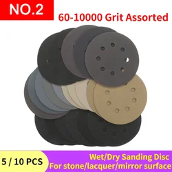 60-10000 Grit Round Shape Sanding Discs Hook Loop Sanding Paper Buffing Sheet Sandpaper 5inch Sandpaper 125mm 8 Hole Sander Pad