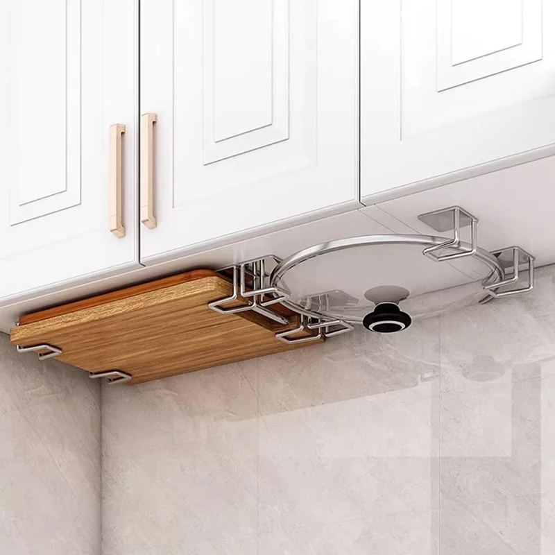 4PCS Kitchen Storage Rack Wall Mounted Pot Cover Rack Cabinet Bottom Cutting Board Rack Vegetable Board Storage Rack