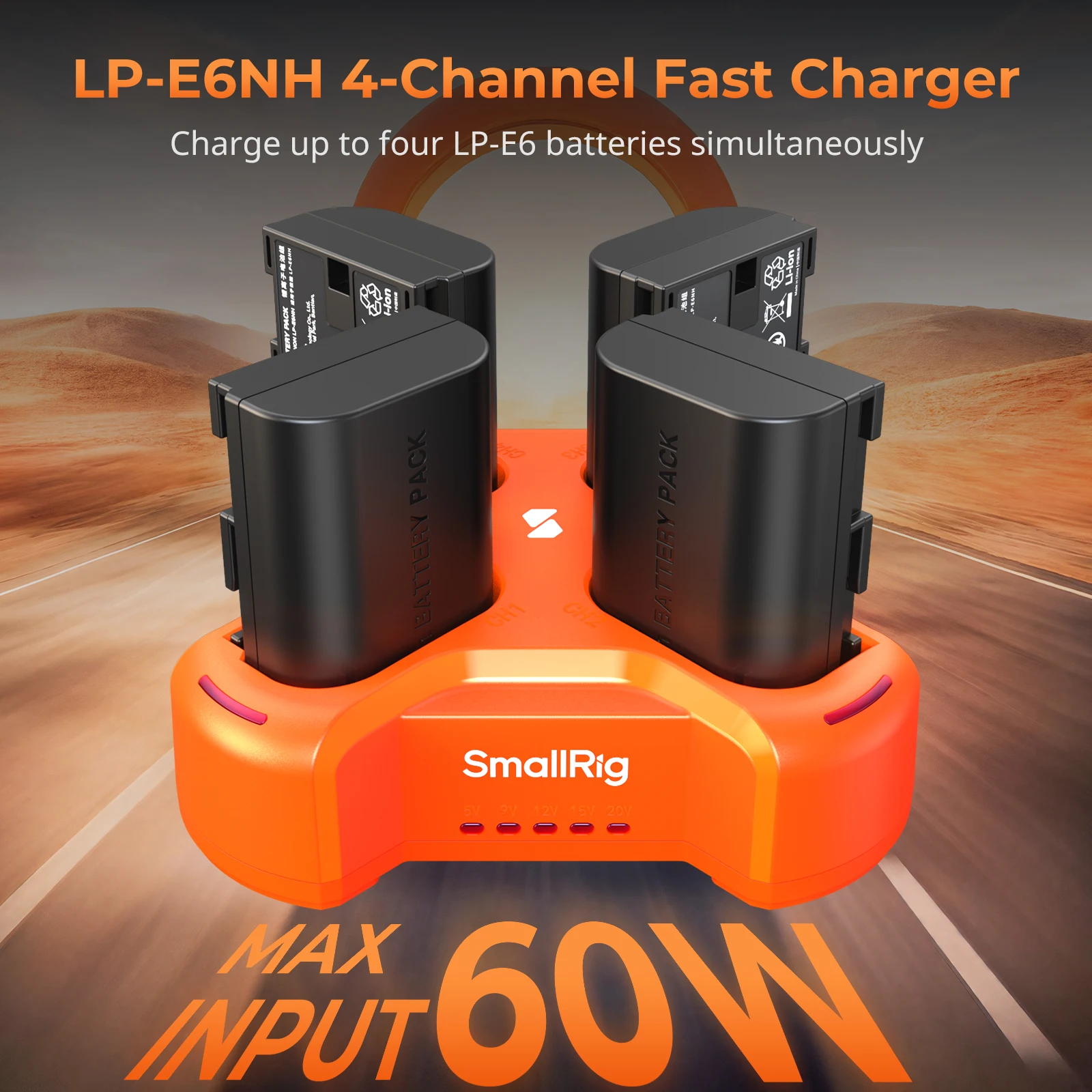 SmallRig LP-E6NH 4-Channel Camera Battery Charger, w 60W Fast Charging LED Display for Image Transmitter Monitor Camcorder -4838