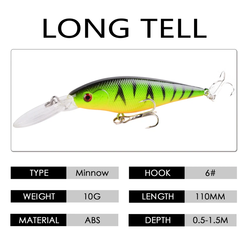 1PCS Colorful Stripe Pattern 11cm 10.5g Hard Bait Minnow Streak Fishing Lures Bass Fresh Water Hook Diving Perch Wobbler Fish