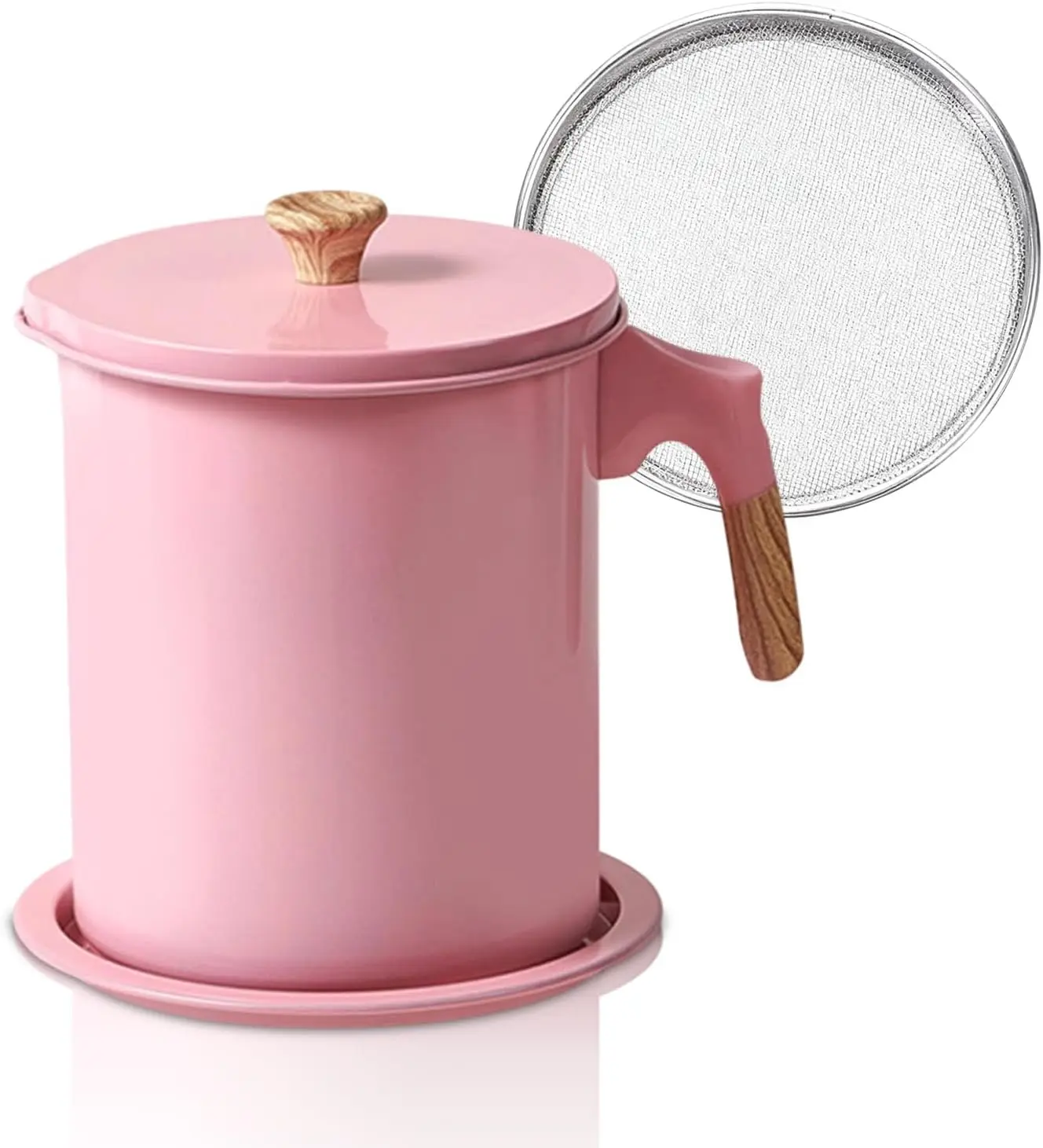 

Bacon Grease Container with Strainer, 1.4L Oil Strainer Pot Iron Kitchen Oil Container Storage Can with Fine Mesh Strain