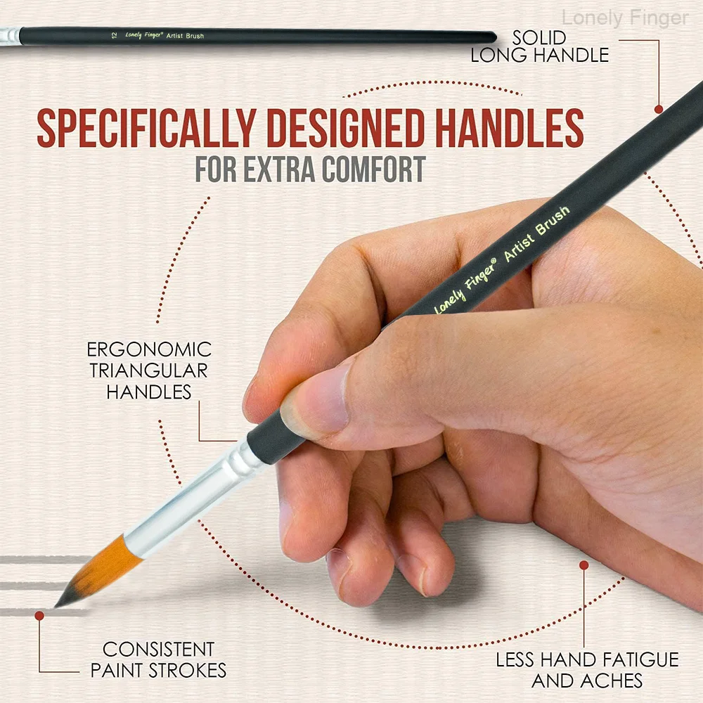 9 قطع من فرش الرسم ذات الطرف الدائري للفنانين فيلبرت، مجموعة فرش طلاء بالألوان المائية من الأكريليك باللون الأسود