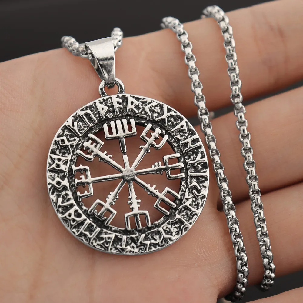 New Vintage Viking Rune Celtic Compass Pendant Charm Men\'s Necklace Fashion Hip Hop Punk Jewelry Accessorie Party Gift Wholesale