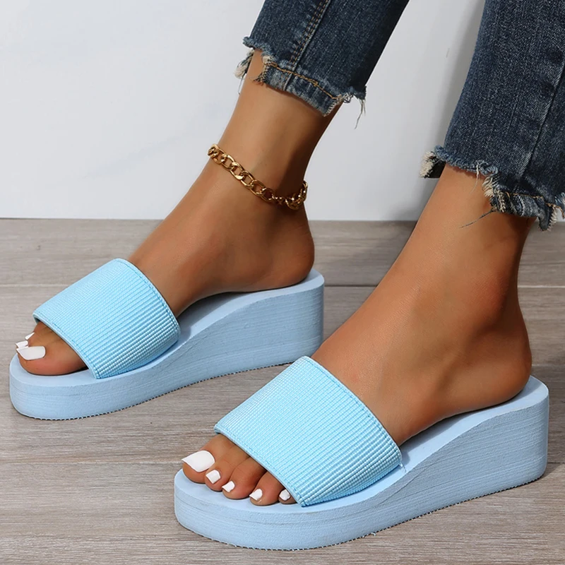 JMPRS Knitted Wedges Slippers for Women 2024 Summer Chunky Platform Wedge Heels Sandals Woman Light Thick Sole Beach Shoes Mujer