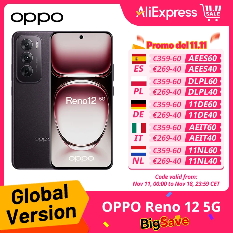 Global Version OPPO Reno 12 5G MTK Dimensity 7300 Energy 120Hz 6.7inches Curved Screen 50MP Main Camera 5000mAh Battery Reno12