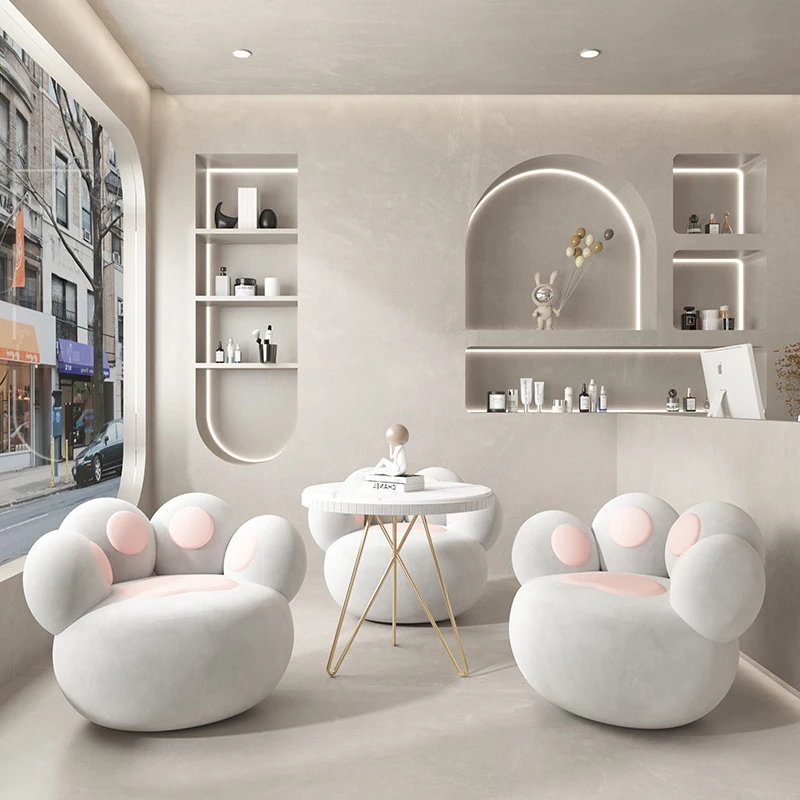 Cozy Lazy Sofa Chair for Single Person Cute Living Room Furniture Couch Seat Set with Tea Table Ins Style