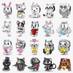 New 925 Sterling Silver Cute Animal Pet Cat Dog Rabbit Original Beads Charms for Pan DIY Bracelet Women Fine Jewellery Gift